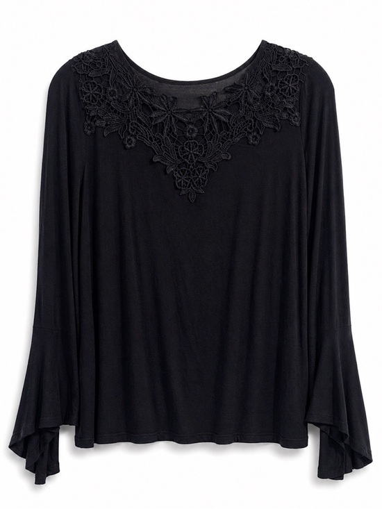 Midnight Velvet Tops - Midnight Velvet Women's Black Lace Sheer Sleeve Blouse Dressy Size Large